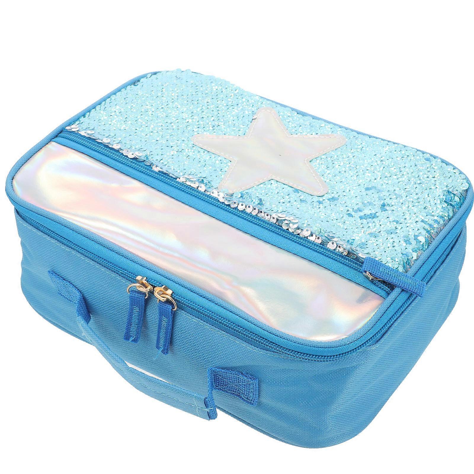 Portable Lunch Bag Kids Sequin Insulation Package for Food Storage Blue