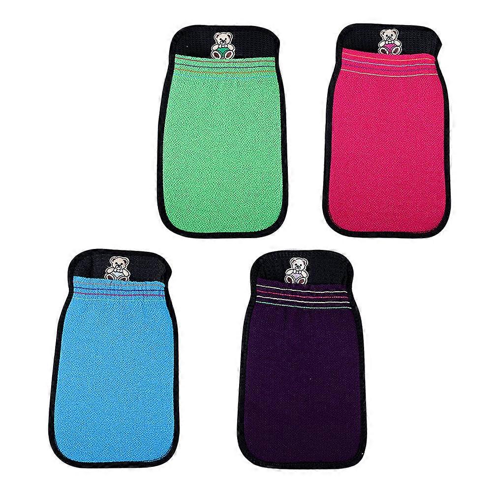 Bath Skin Scrubber Comfortable Double-Layer Exfoliating Gloves 4Pcs Set