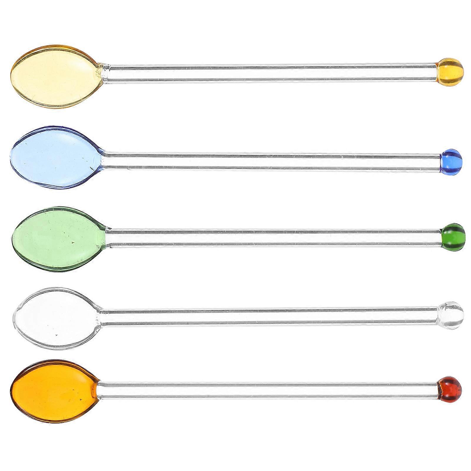 Glass Long Handle Spoon for Reusable Dessert Mixing 5Pcs Set for Home Use