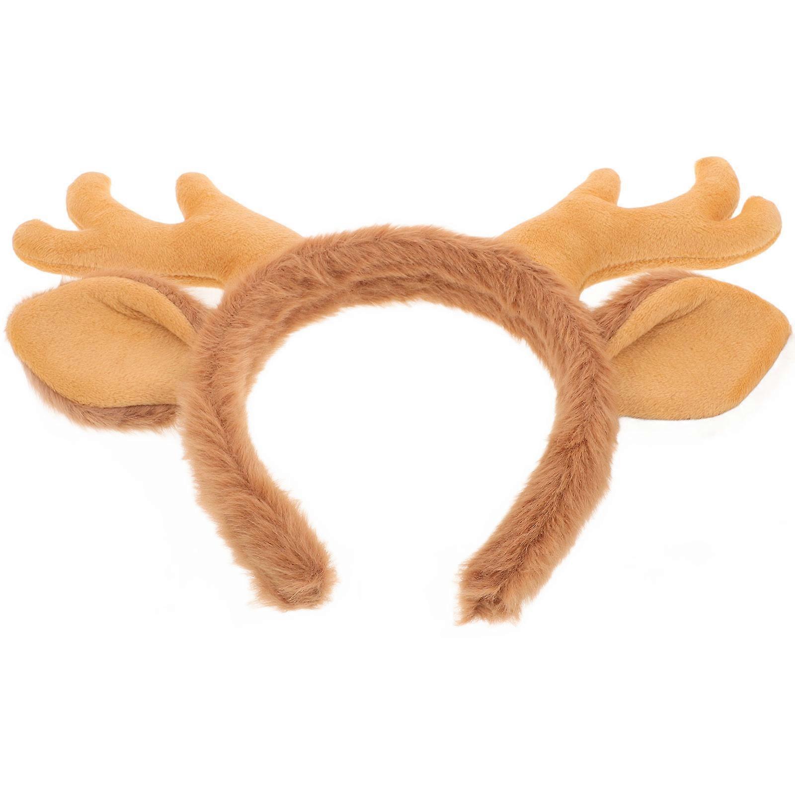 Reindeer Antlers Headband for Christmas Cosplay with 3Pcs Khaki Plush Set