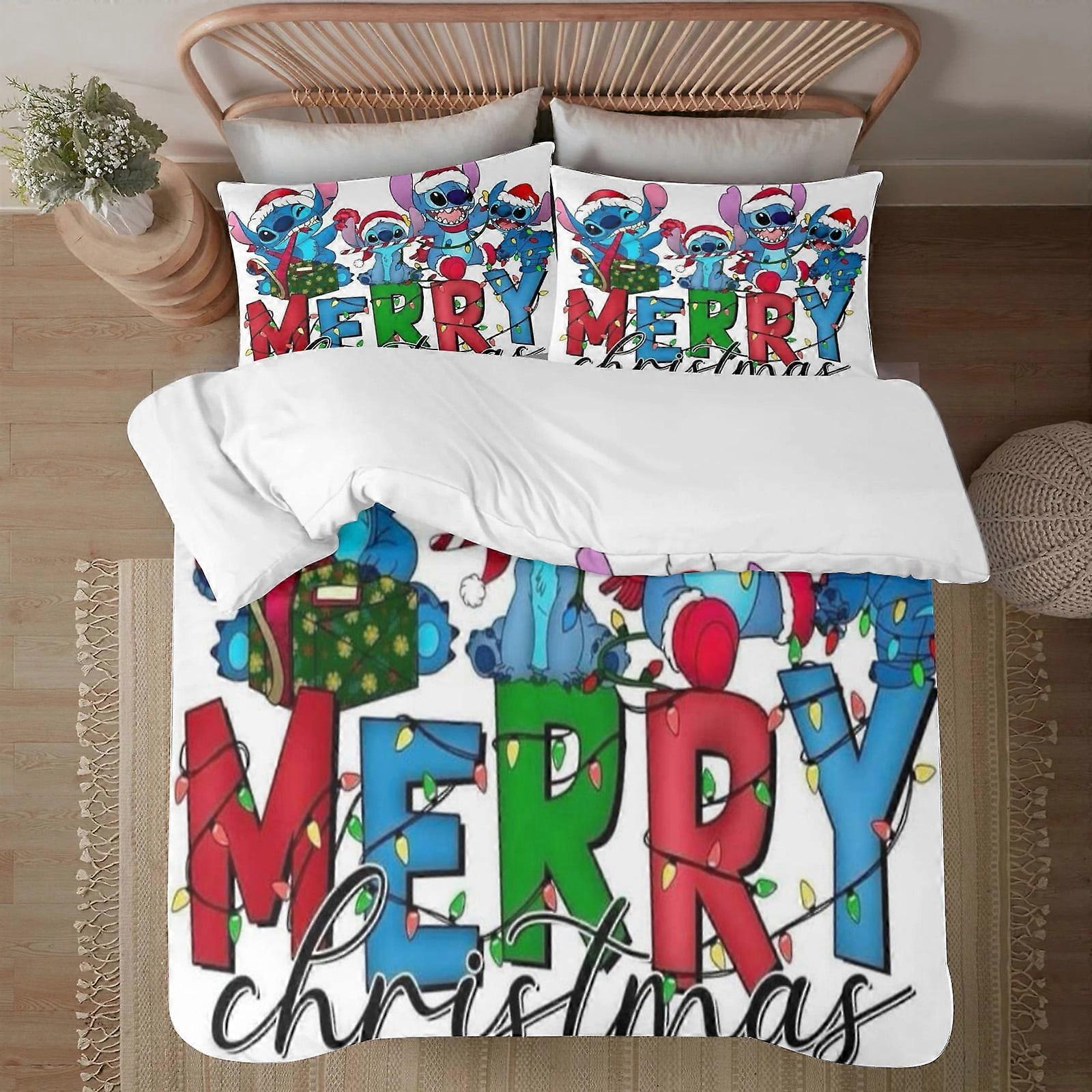 Christmas Stitch Comforter Set Full Size 3PC Microfiber Bedding Set Compatible with Teens & Adults 1 Comforter 2 Pillowcases