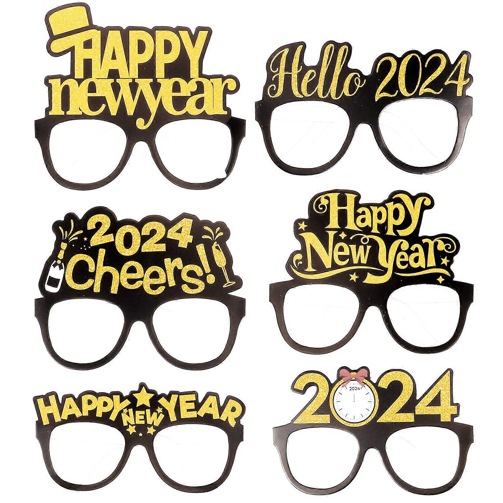 New Year Paper Glasses Party Eyeglasses Props with 6Pcs for Celebration