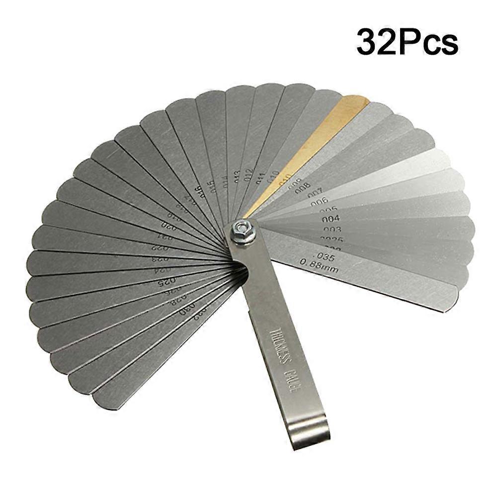 Filler Gauge Set 32Pcs Measuring Gap Widths Brass Silver Foldable Design for Guitars Engines and Daily Use