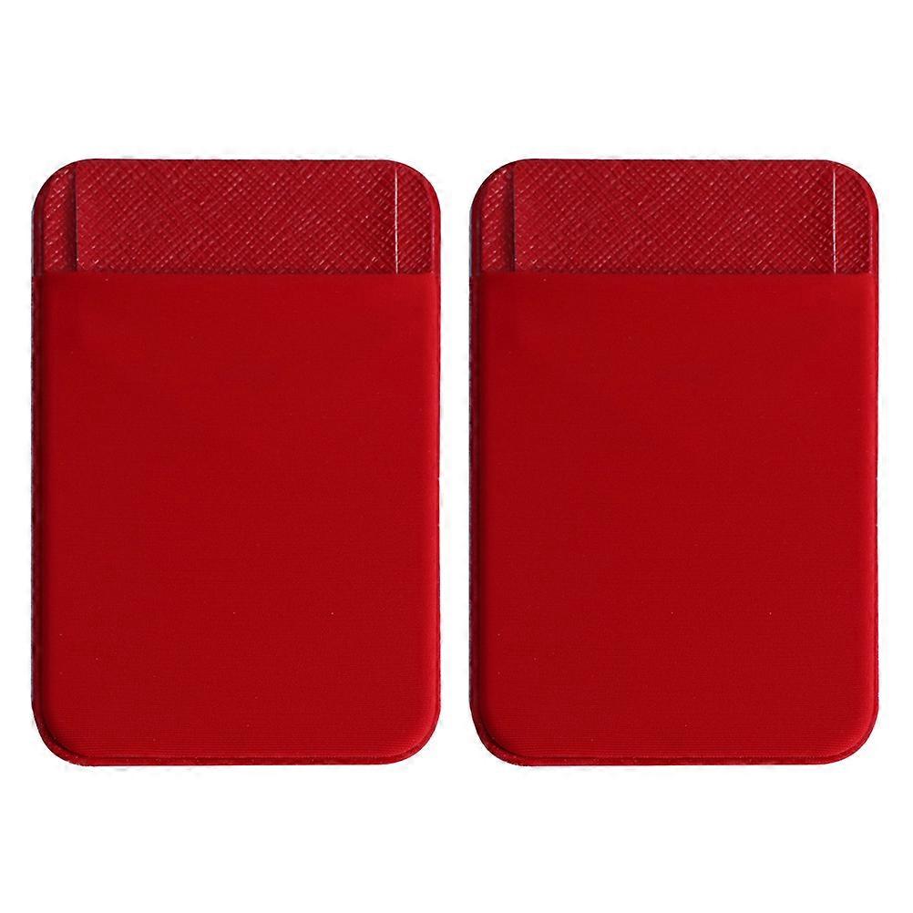 Stick on Cell Phone Wallet PU Holder for 4Pcs in Red
