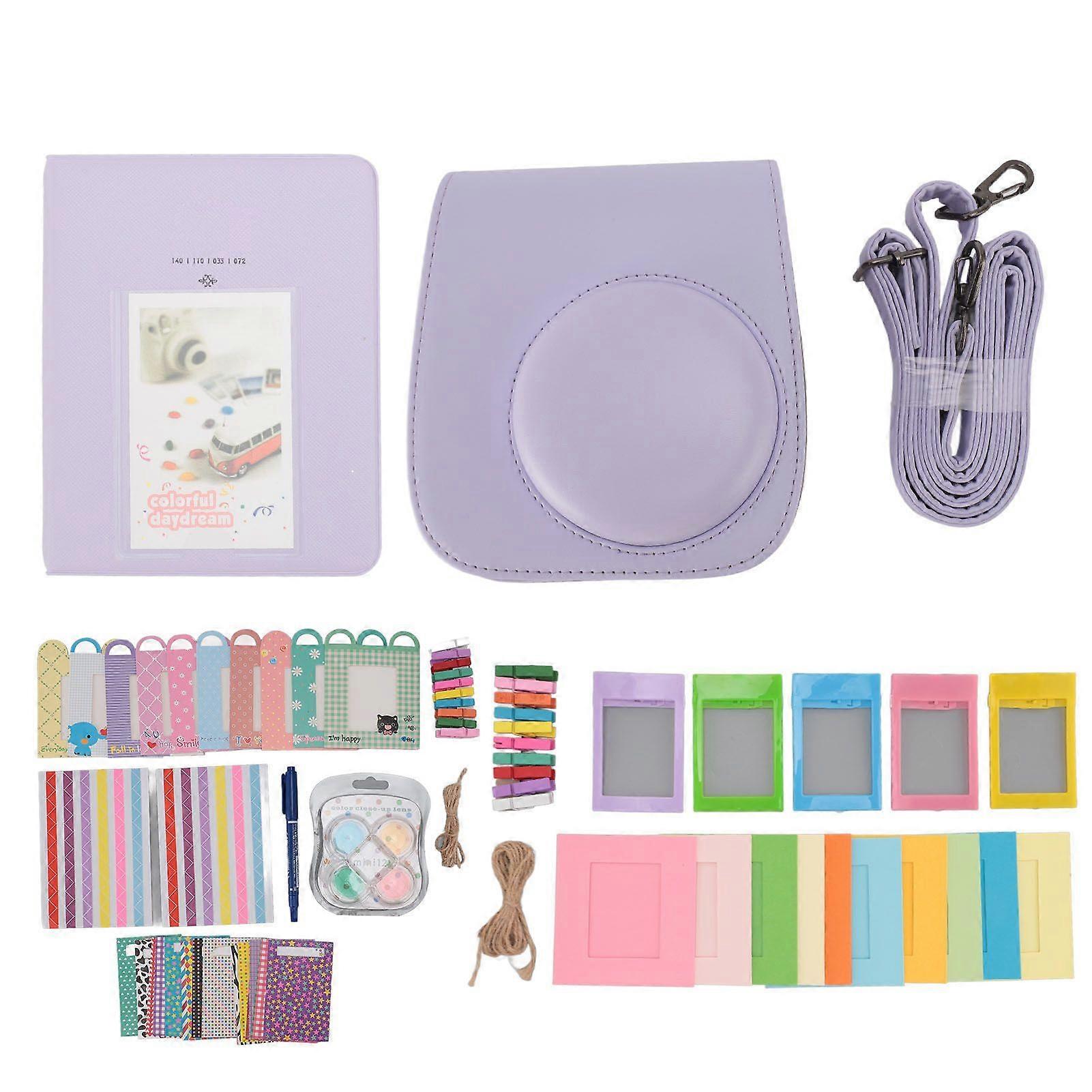 Instant Camera Accessory Kit with Case Strap Album Selfie Mirror Frames Stickers Filters Clips Strings Pen Instant Camera Bundle for Mini 12 Purple