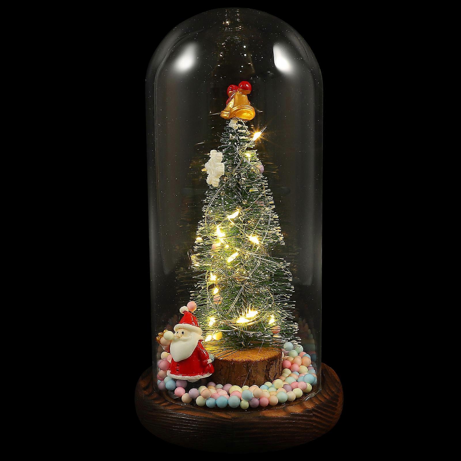 Mini Xmas Tree 2Pcs Multi with LED Light Durable Glass Dome Small Xmas Tree for Party