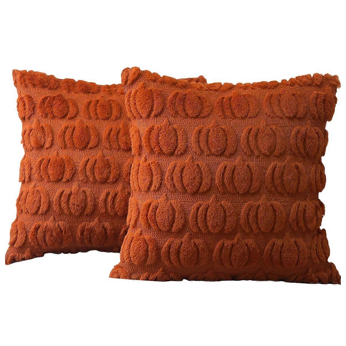 Fall Pillowcases 18 X 18 Inch Set of 2, Fall Decorative Pumpkin Soft Plush Faux Fur Decor for Fall Halloween