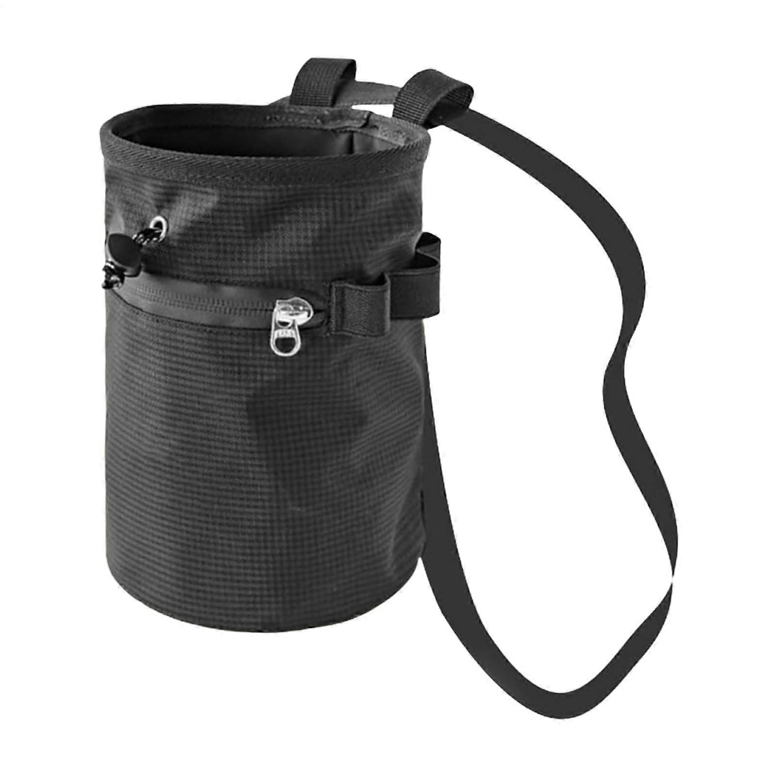 Chalk Bag Waterproof With Adjustable Waist Belt Zippered Pocket Gear Organizer Gymnastics Rock Climbing Black