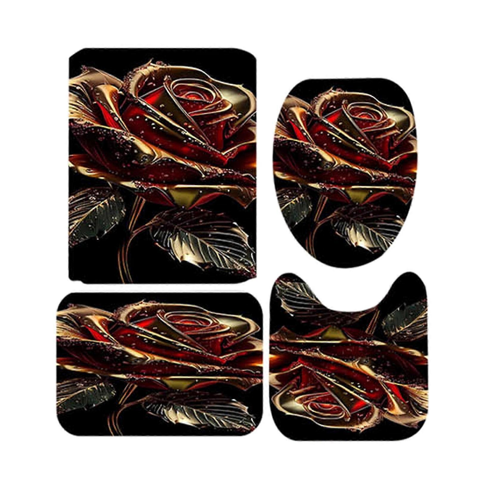 Valentine's Day 4 Pieces Shower Curtain Set with Rugs Shower Curtain for Bathroom Sets with Shower Curtain and Rug Toilet Sets for Lovers