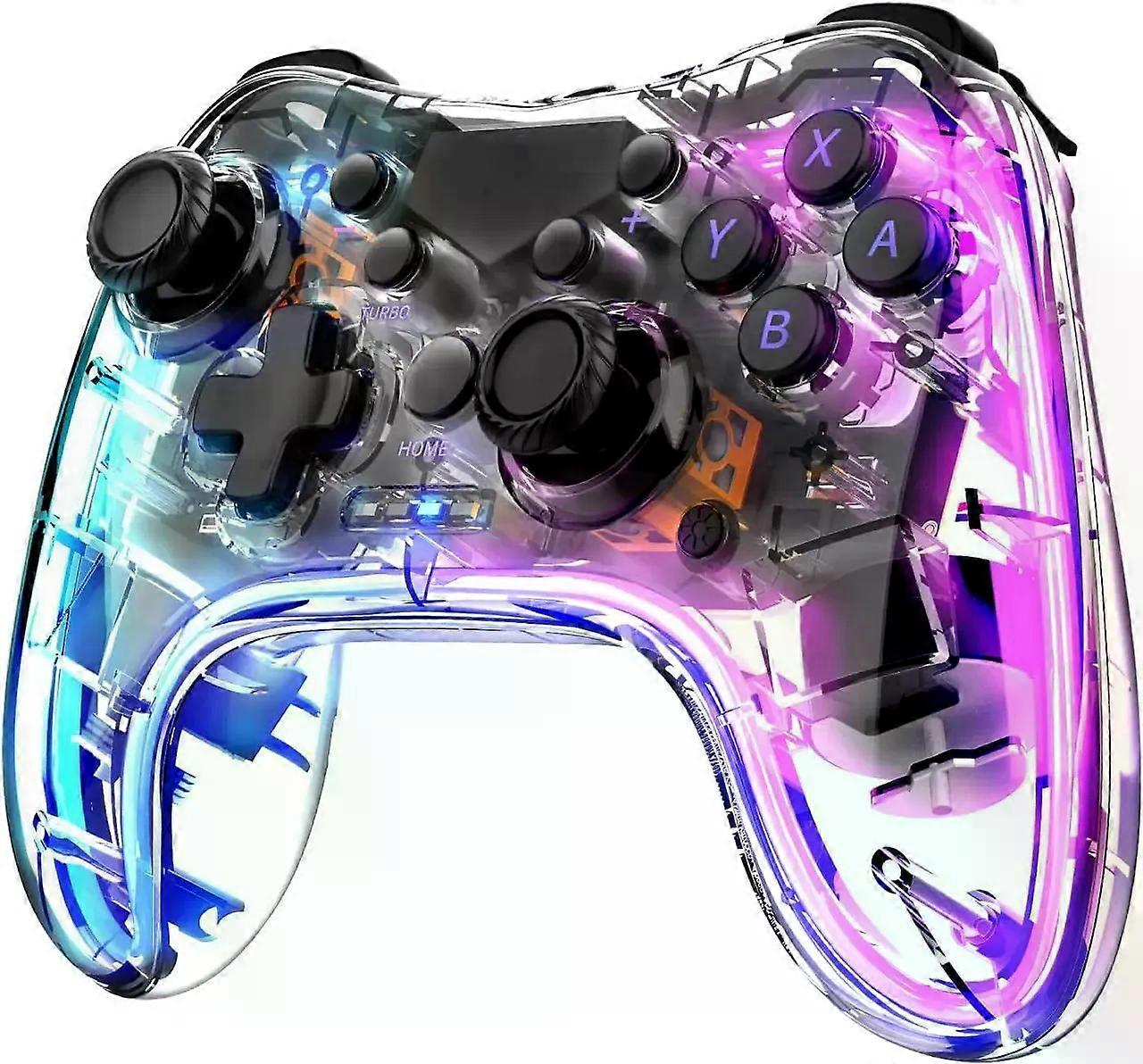 Wireless Bluetooth Gaming Controller with RGB Lights (14 Color Setting) and 4 Level Vibration Function for Switch/Lite/OLED, Android/iOS/PC/Steam/Appl