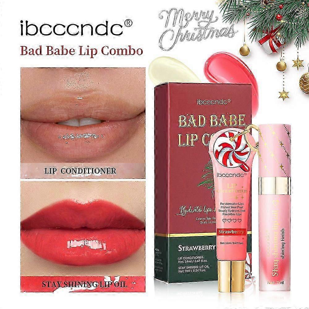 Lip Conditioner & Lip Oil Set,Moisturizing Lip Care Duo Set for Hydration & Repair,Lip Gloss Balm Multipack for Dry Chapped Lips,Natural Lip Gloss Plu