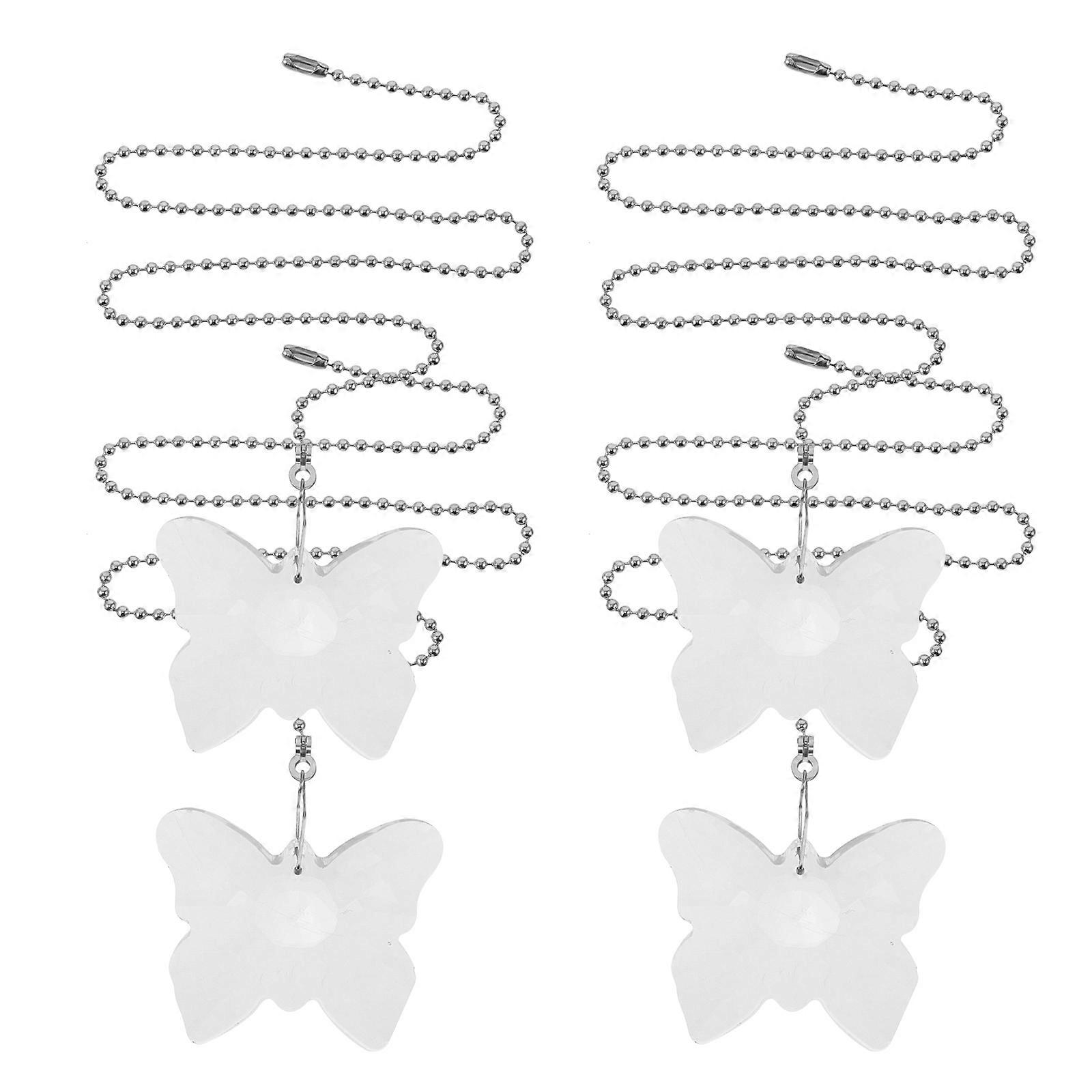 Decorative Pull Chain 4Pcs Crystal Butterfly Pendant For Ceiling Fan Light Decoration Transparent