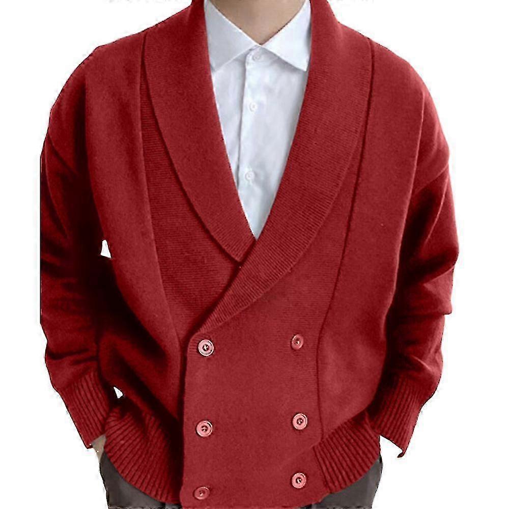 Herren-Strickjacke, einfarbig, zweireihig, langärmlig, lässiger Pullover mit Strickoberteil