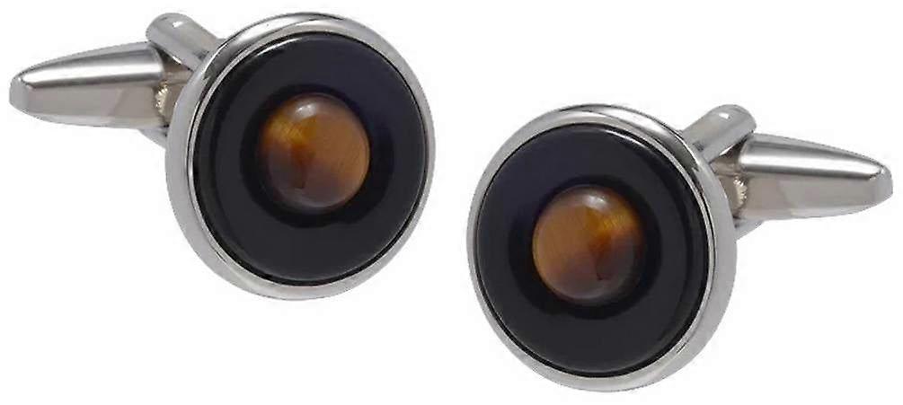 David Van Hagen Tiger Eye Saturn Sphere Cufflinks - Brown/Black/Silver