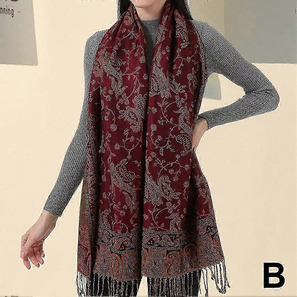 Paisley Print Shawl with Tassels Soft Hijab Wrap Scarf for Women