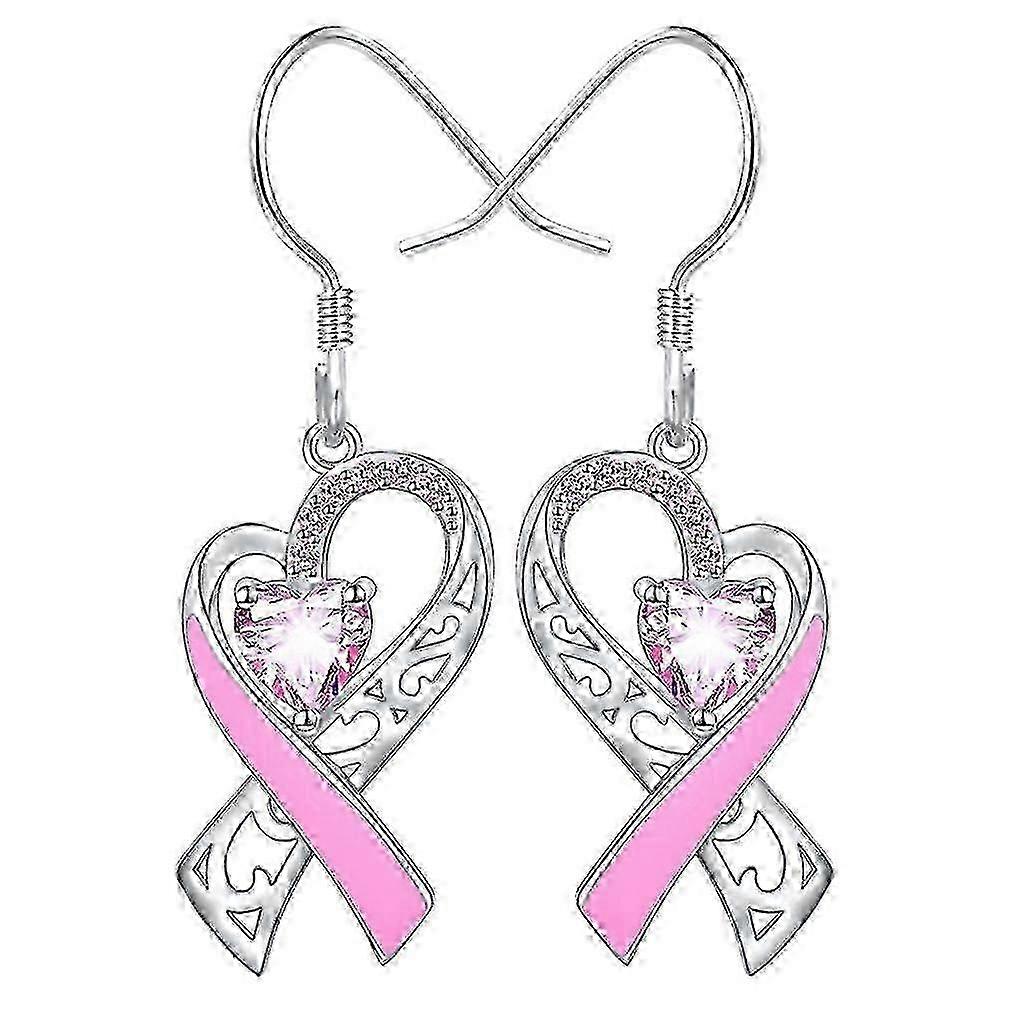 Heart Ribbon Breast Cancer Awareness Earrings for Women's