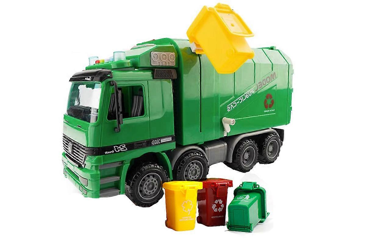 Side Loading Garbage Truck Toy with 3Pcs Trashes Inertia Automatic