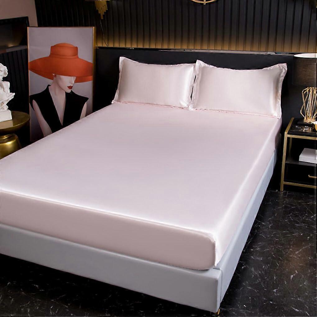 Plain Fitted Sheet Durable Odorless Satin For  Mattress Deep Pocket Beds Solid Color Satin Elegant Jade