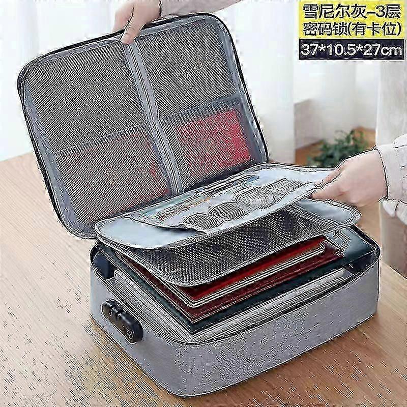Hot-selling Multi-functional Document Storage Bag Large-capacity Family Document File Package Creative Passport Document Package Three-layer Lock Gray