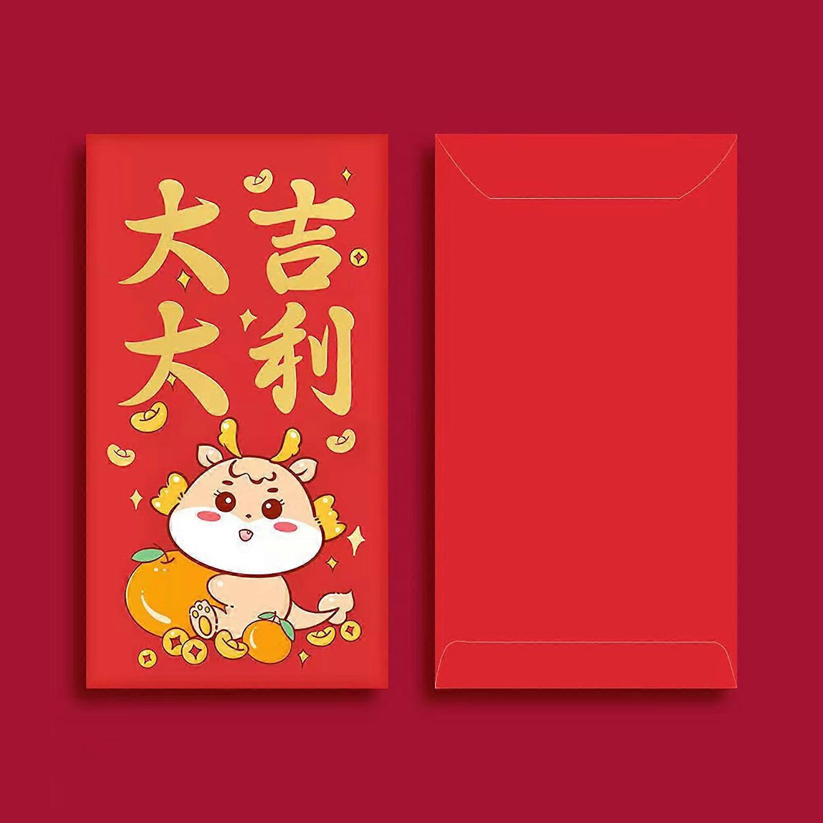 Qdahuk 8pcs 2024 Dragon Year Red Envelope New Year Gold Stamping Red Envelope, Universal Red Envelope New Year Gift D