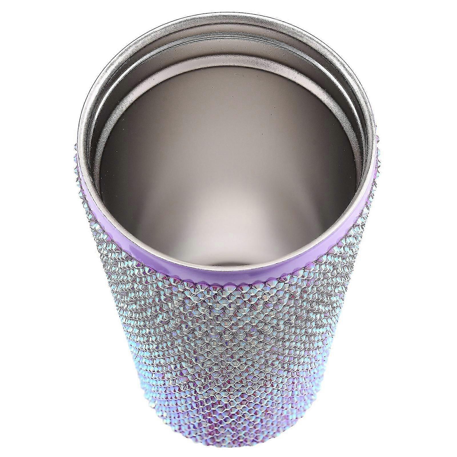 500ml / 17oz dubbad bling diamanttumlare glitter vattenflaska med lock rostfritt stål vakuum termisk halmtumlare strass tumlare borstar