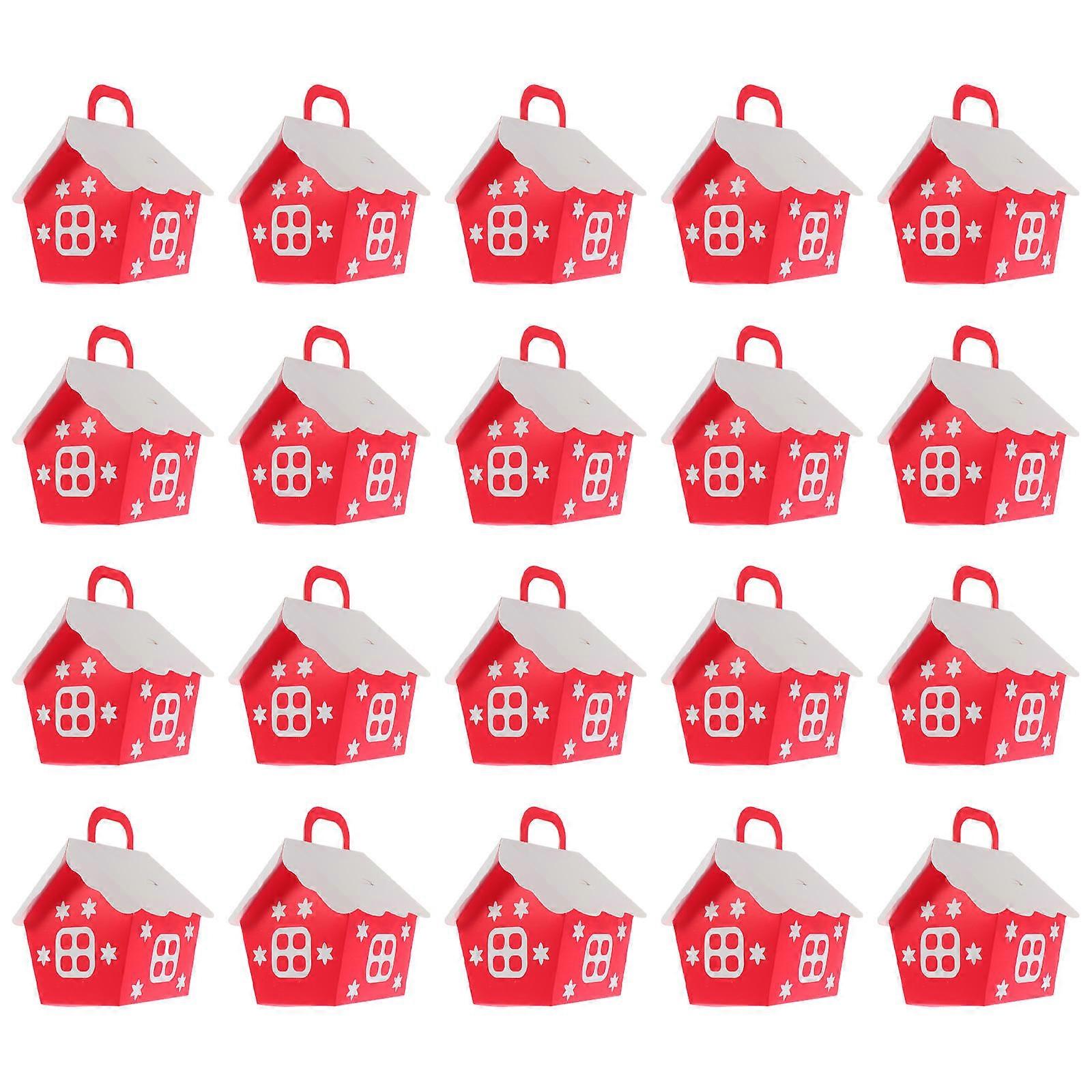 Red Xmas Candy Boxes House Shape Portable Storage Box 20Pcs for Candy