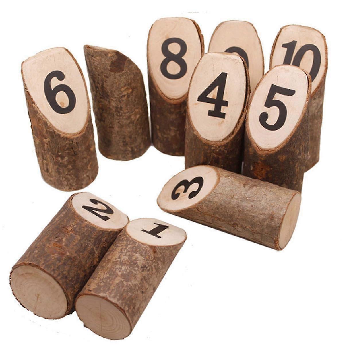 10pcs Rustic Wooden Table Number Stands with Natural Bark for Wedding Party and Home Decor