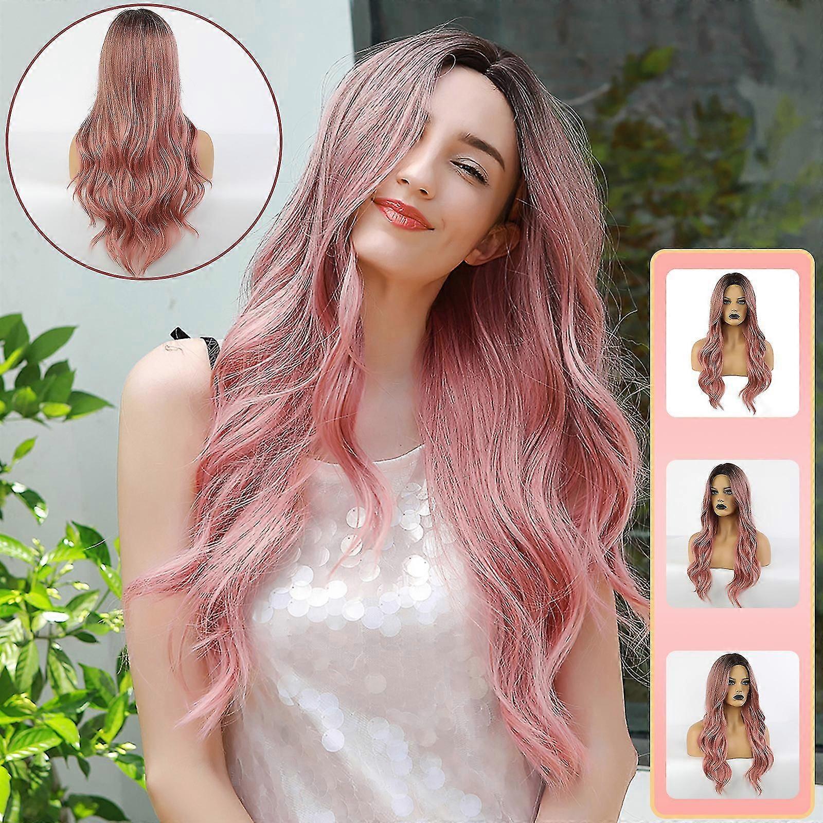 Gradient Eolor Wig Top Dyed Black And Gradient Pink Ladies Full Wig Headgear