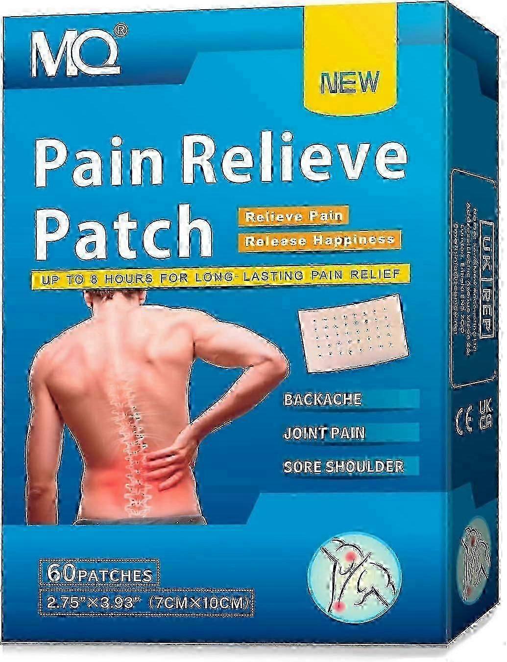60-pack smärtlindrande plåster, värmeterapiplåster, 24 timmars långvarig, för rygg-, knä-, nacke-, axel-, muskel- och ledvärk.