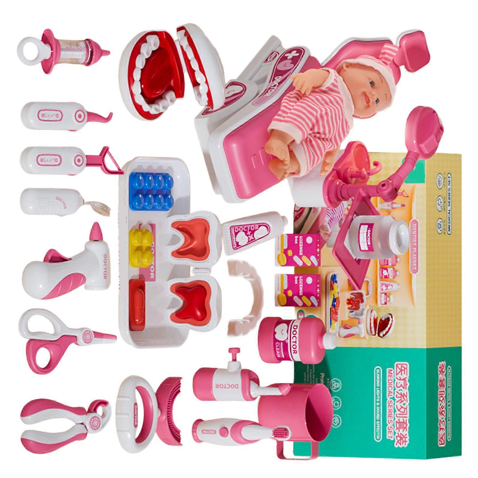 مجموعة طبيب أسنان التظاهر وأداة الملحقات للأطفال تشجع الإبداع والاهتمام بوظائف طبيب الأسنان الوردي