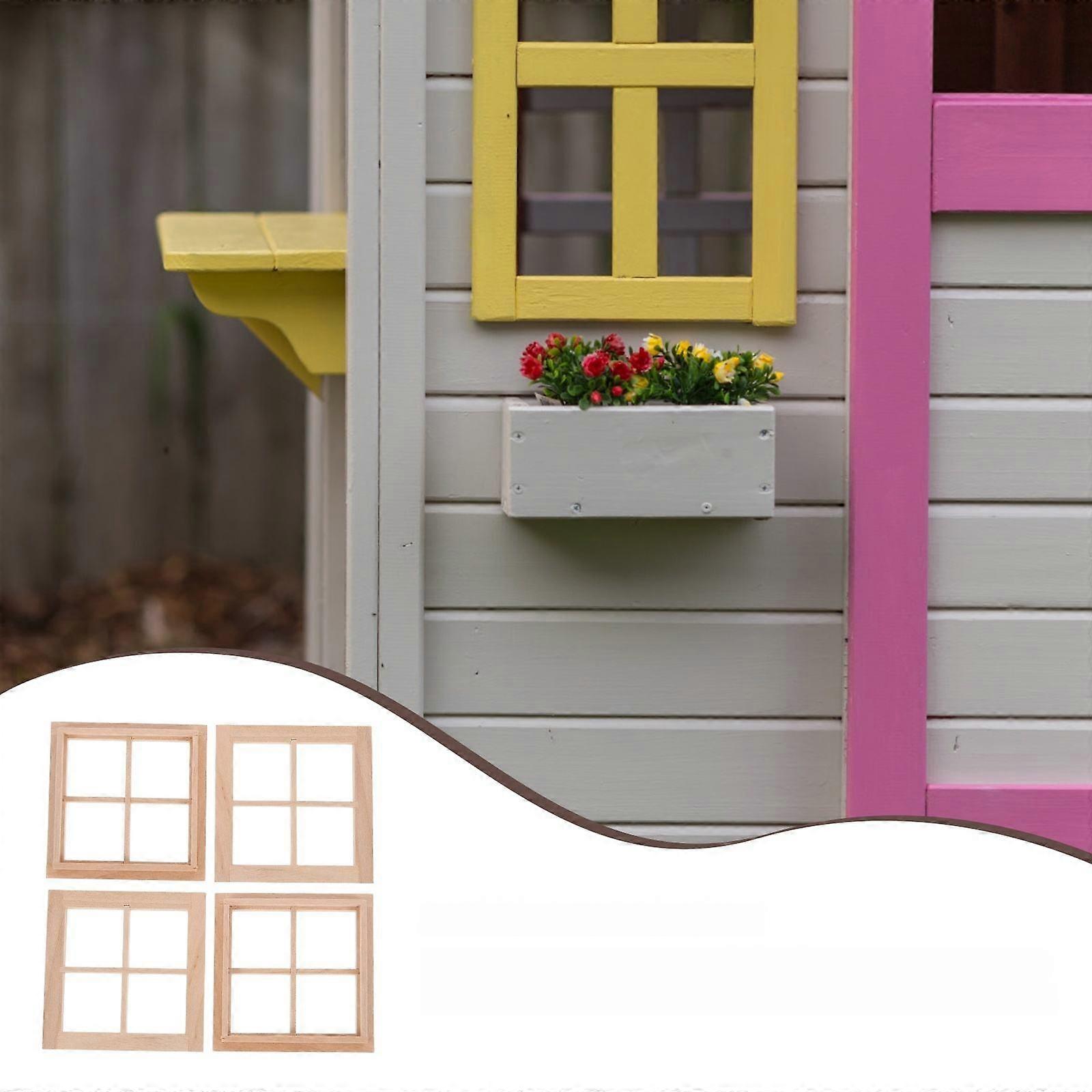 Mini Window Frame Model Doll House Furniture Decor with 4Pcs for Display
