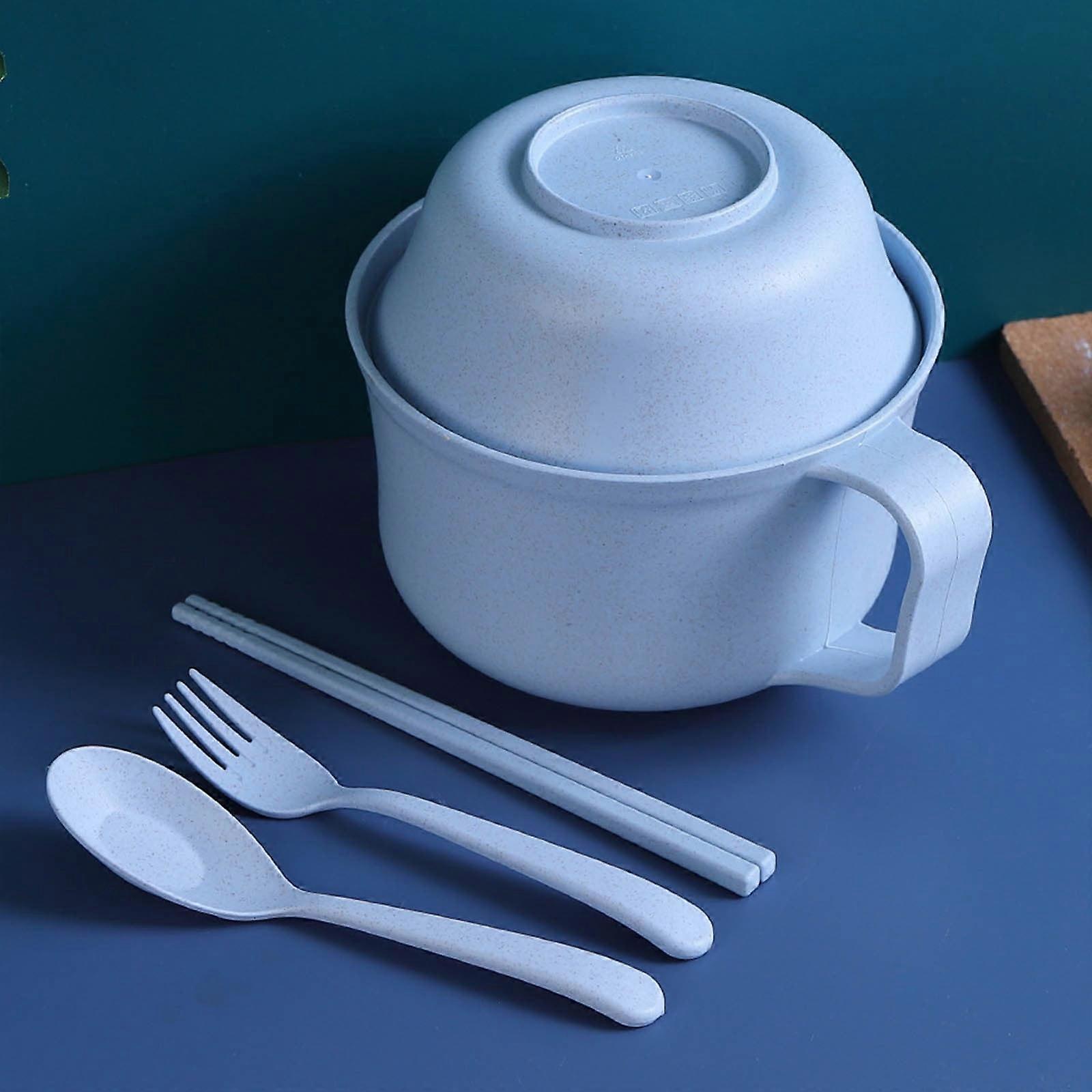 Kdkad Noodle Bowls Microwavable Set with Lid, compatible with microwave ramen cooker, includes spoon, chopsticks, large soup cups, dorm essentials