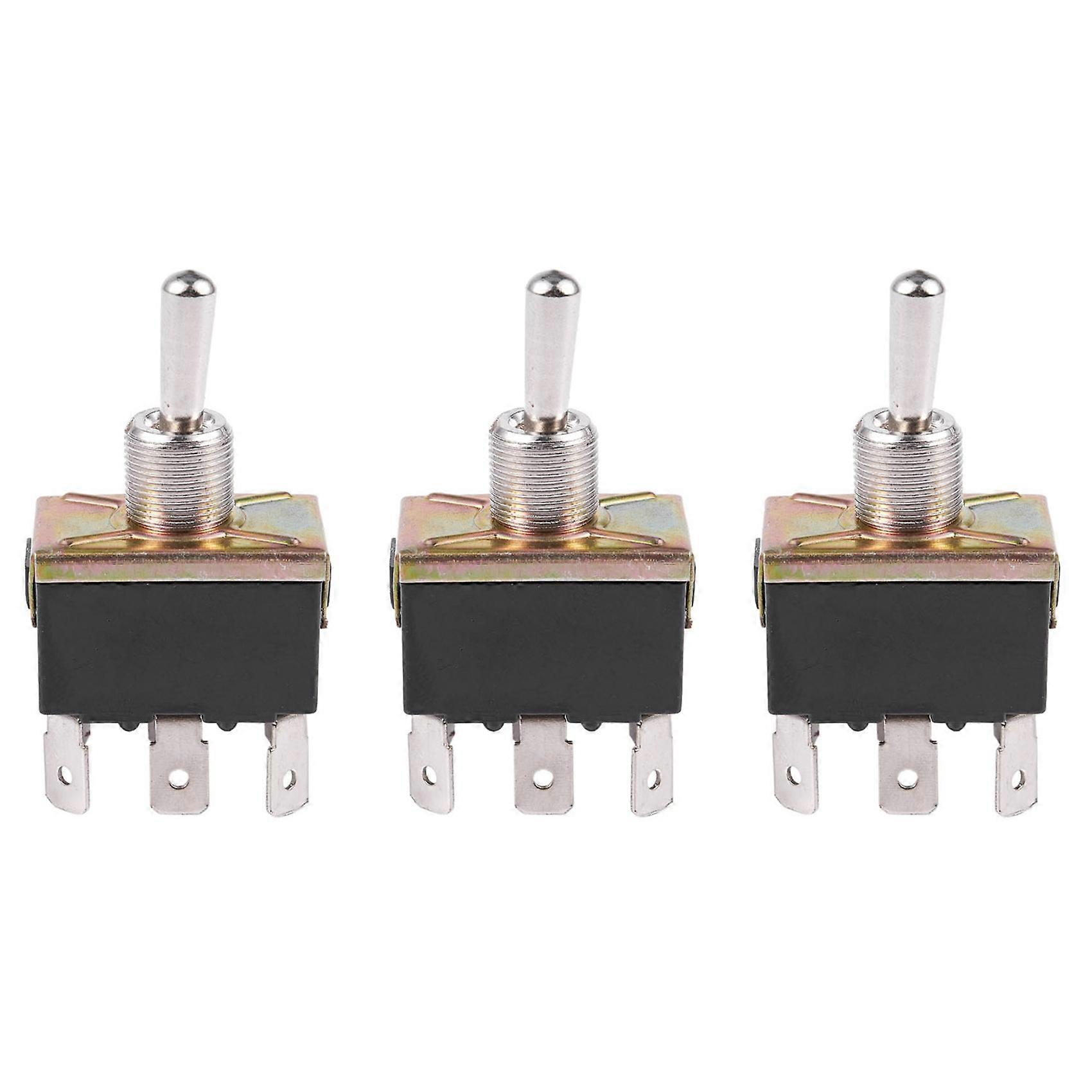 3X AC 250V/10A 125V/15A DPDT 3 Position ON/OFF/ON 6 Pins Toggle Switch Black+Silver