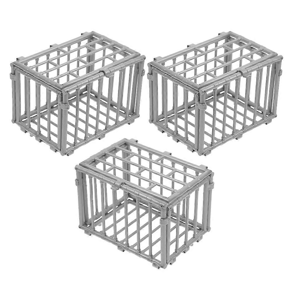 Pet Cage Model Miniature Cage Model for Educational Use 3Pcs Silver Plastic Toy