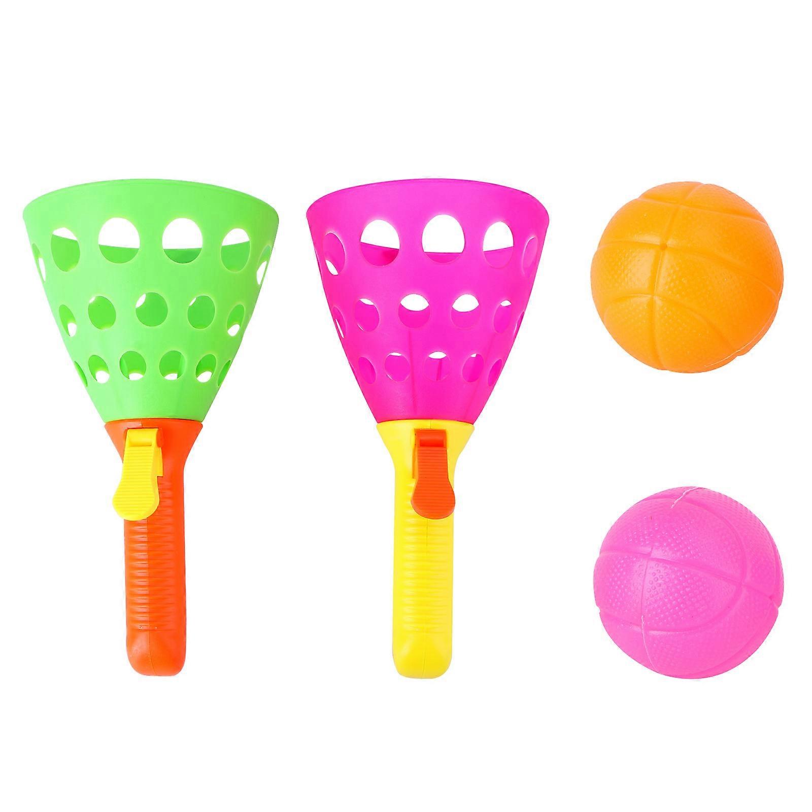 Launch and Catch Balls Game Set for Children 3Pcs Toss Play with 4 Rackets