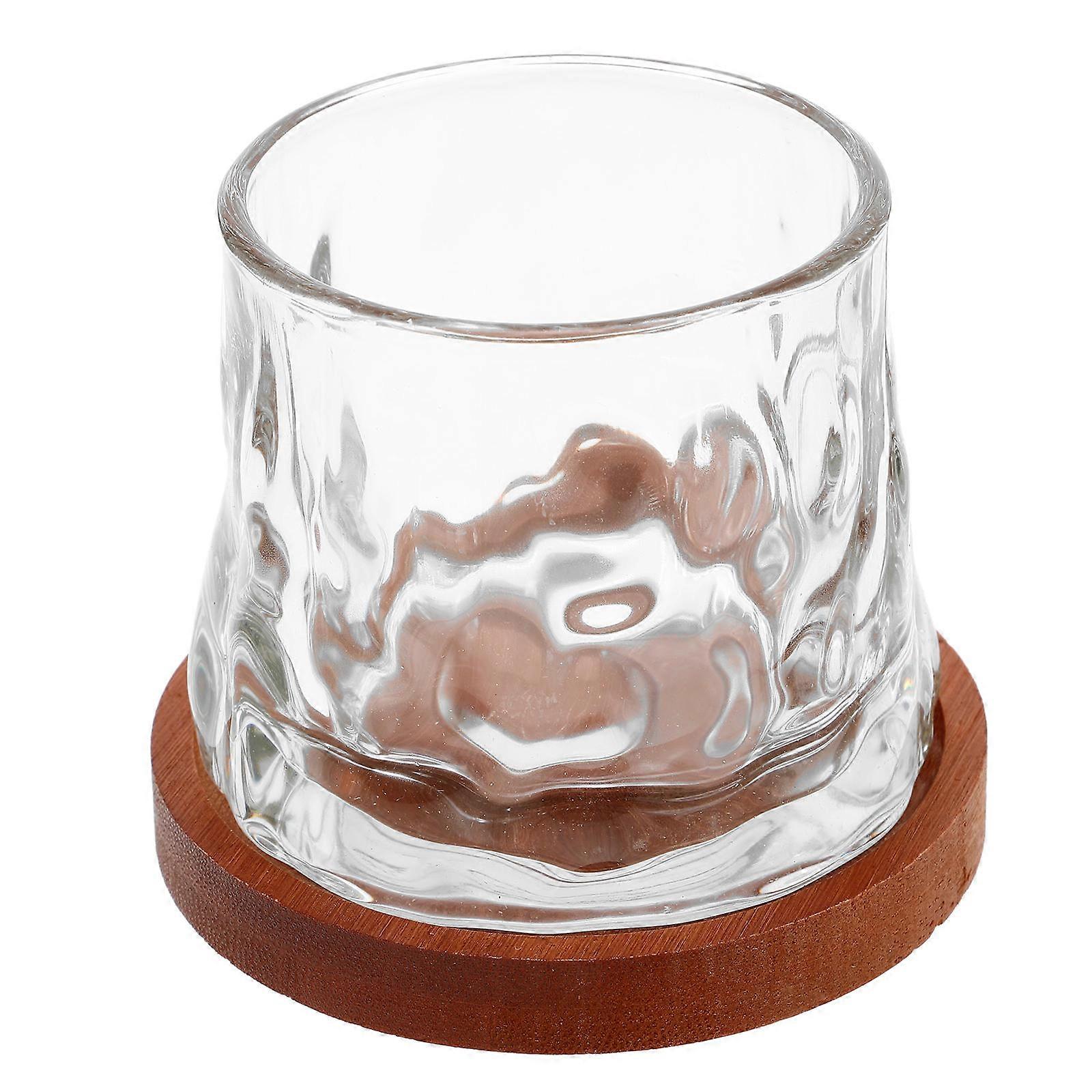 Whiskey Glasses with Rotating Function and Wooden Base for Home 1Set