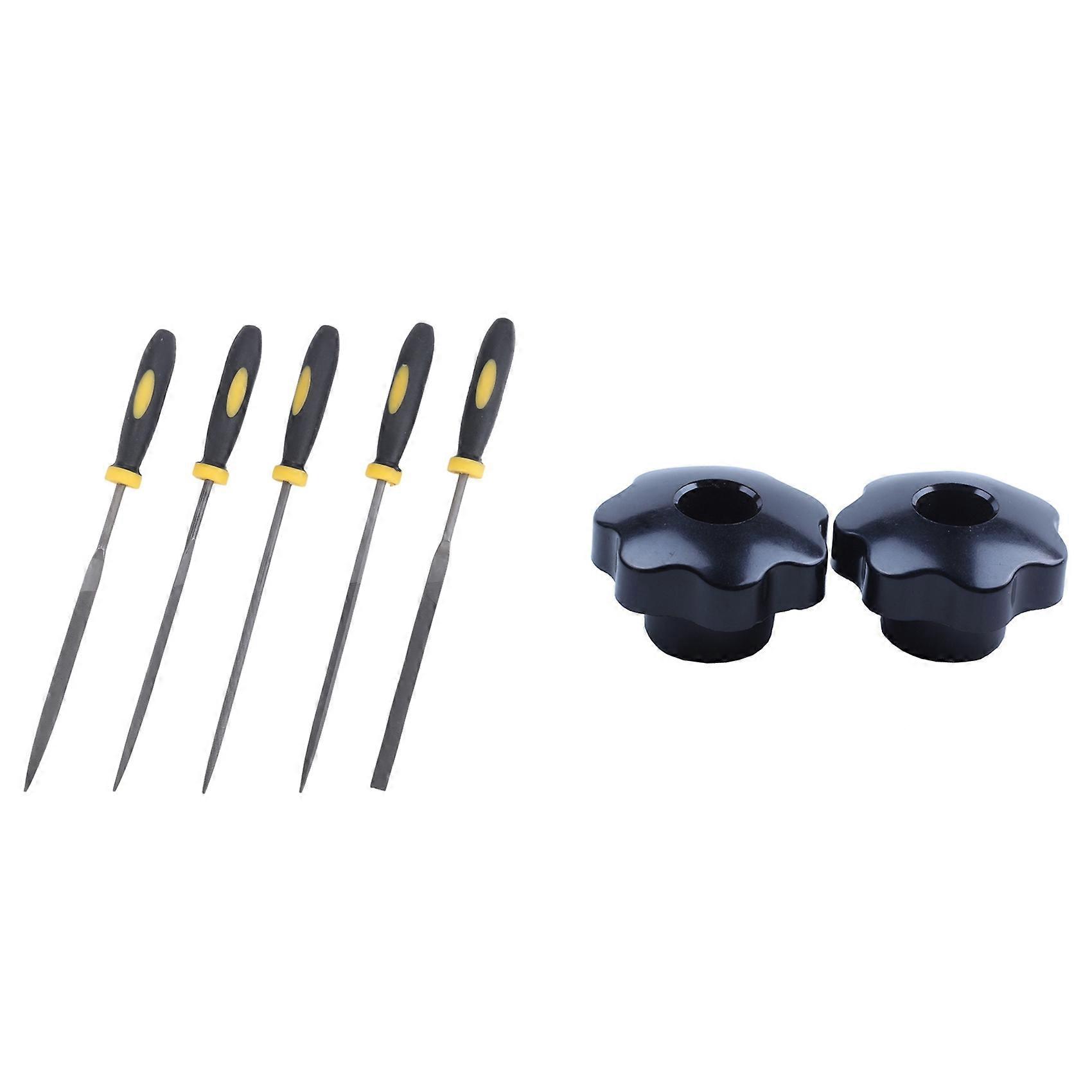 2Pcs M8 x 50mm Diameter Thread Clamping Star Knob with 5Pcs Professional Technical Diamond File
