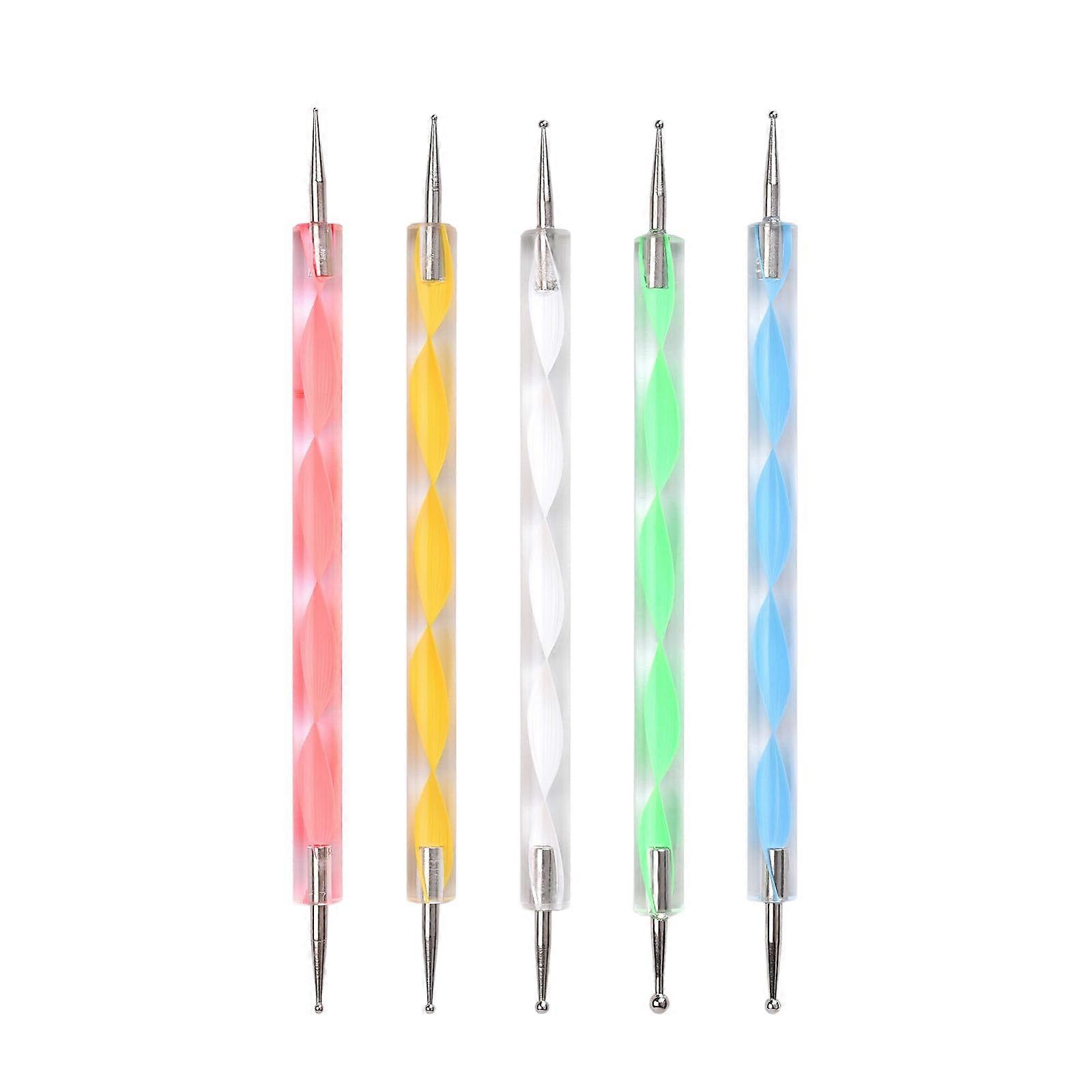 5Pcs Double Ended Nail Art Dotting Tools Set with Multiple Dot Sizes and ColorCoded Handles