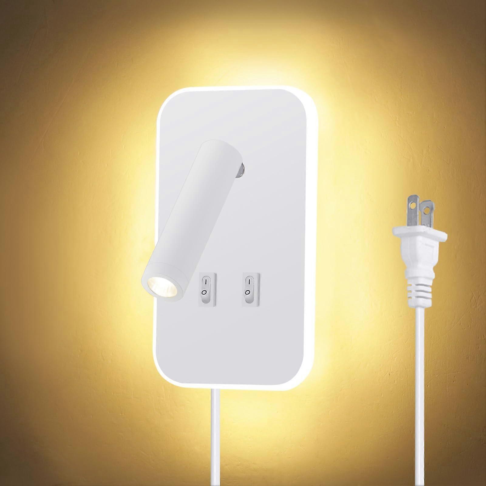 LED Wall Sconce with 350° Adjustable Reading Light, Dual Lighting Modes, Plugin or Hardwired, White 3000K