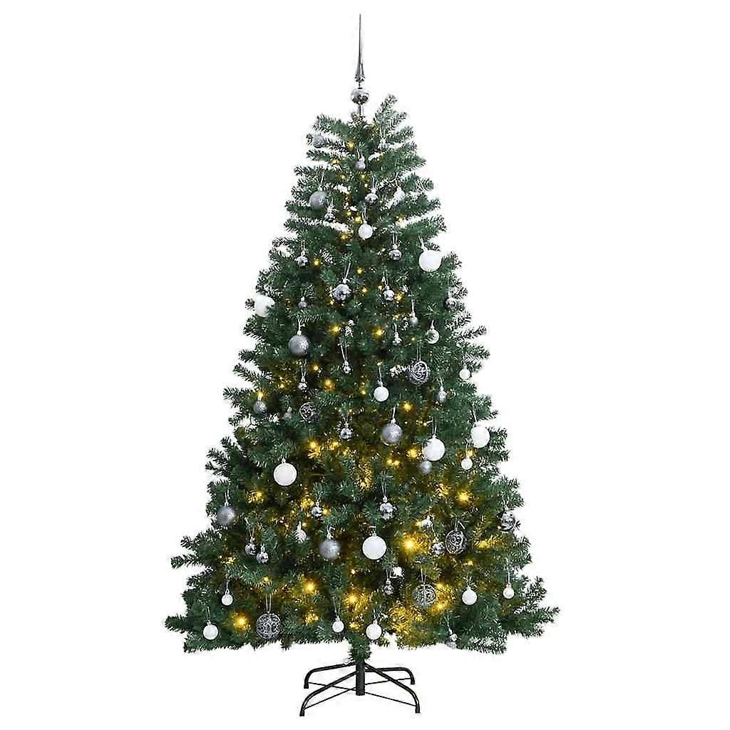 94.5 Inch Prelit Artificial Christmas Tree with 300 LED Lights, Ornaments and Metal Stand
