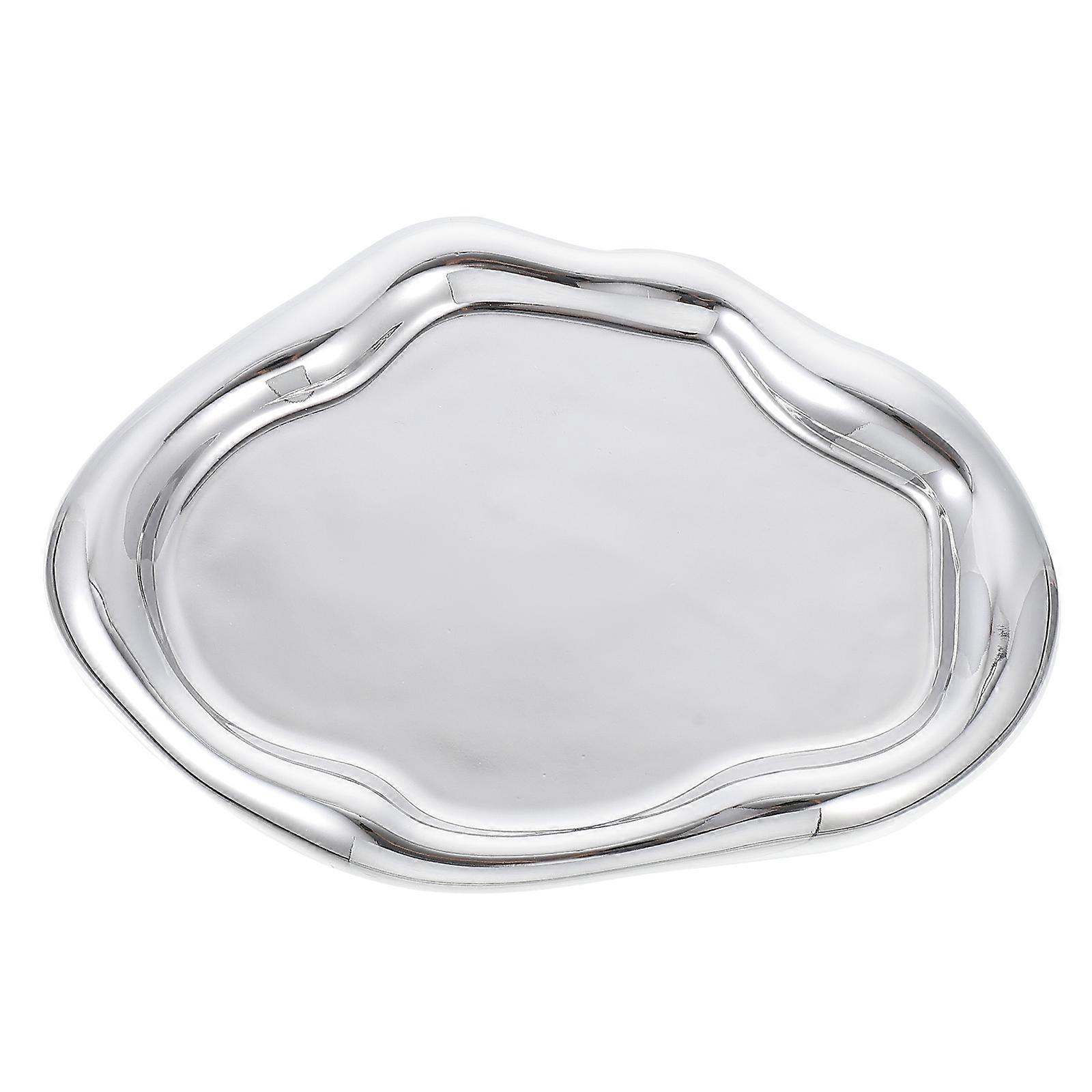 Chic Tray Electroplated Ceramic Plate for Storage Silver Imitation Liquid