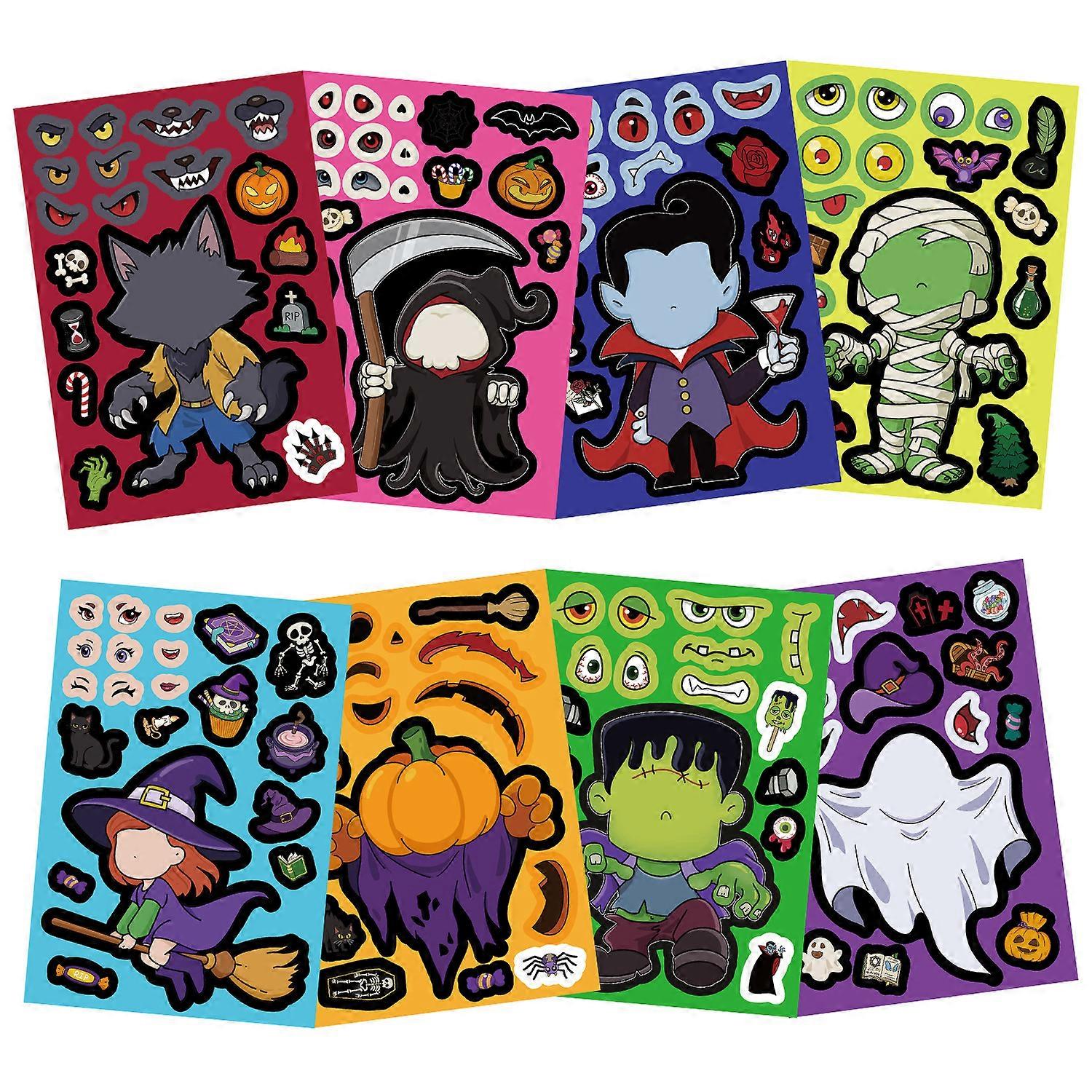 8 feuilles/ensemble Halloween faire un visage Puzzle PVC autocollants jouet bricolage citrouille fant?me assembler Puzzle jeu de f��te autoco