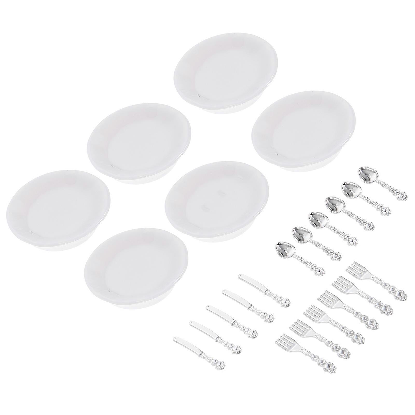 Mini Tableware Kit for Dollhouse Use 6Sets White ABS Alloy Set