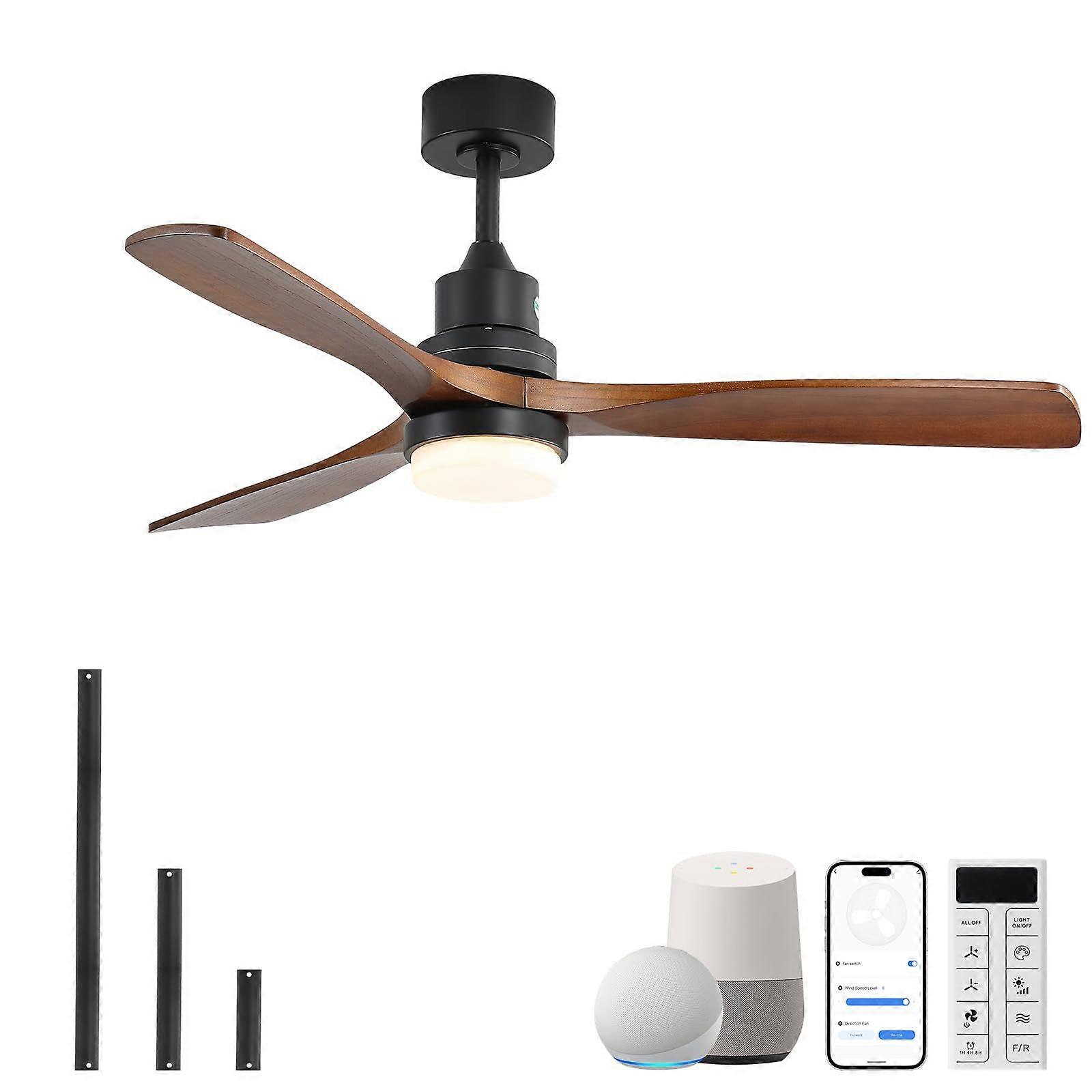52 Inch Smart Ceiling Fan with Light, Alexa Compatible, Dimmable LED, Quiet DC Motor, Walnut Matte