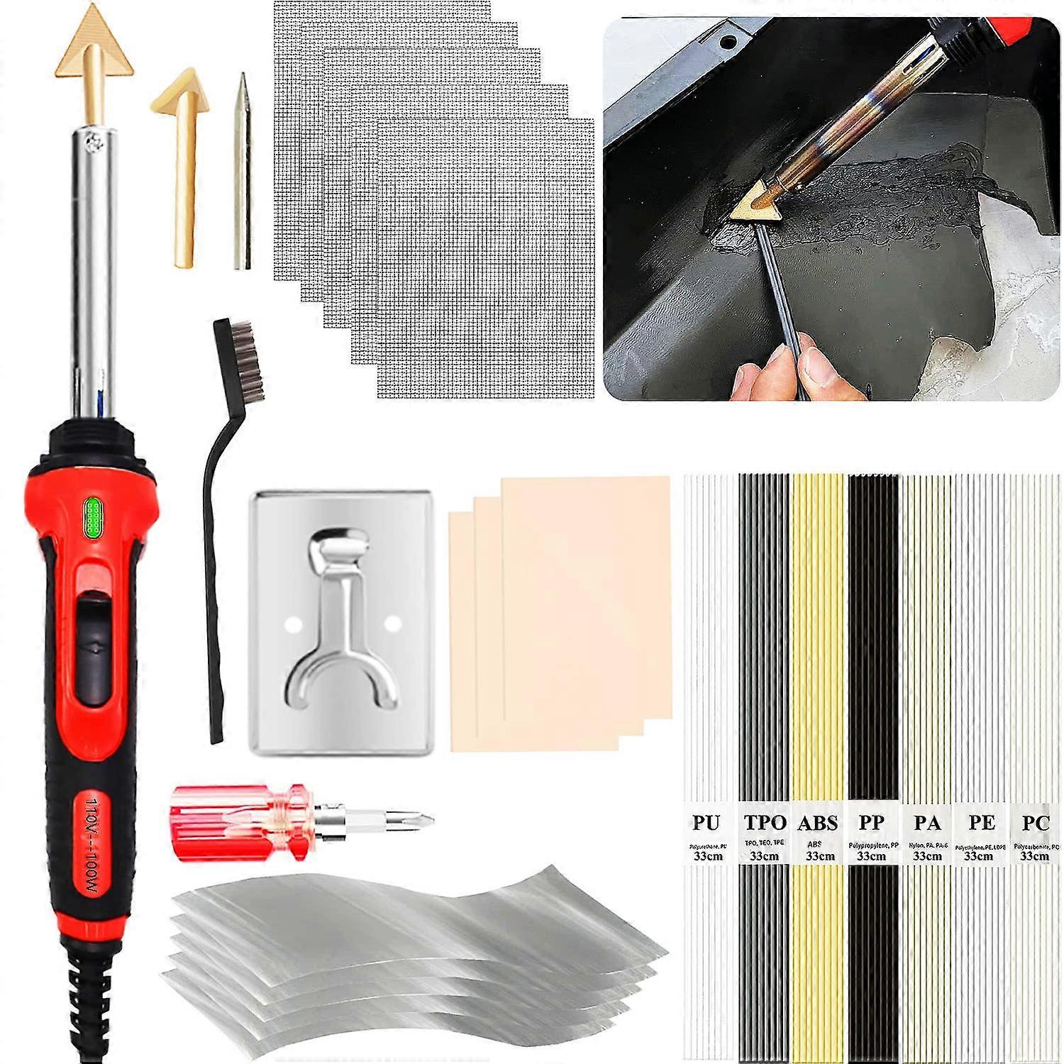 100W Plastic Welding Kit 2in1 Welder with Rods and Tips for Car Bumper Dashboard  Red