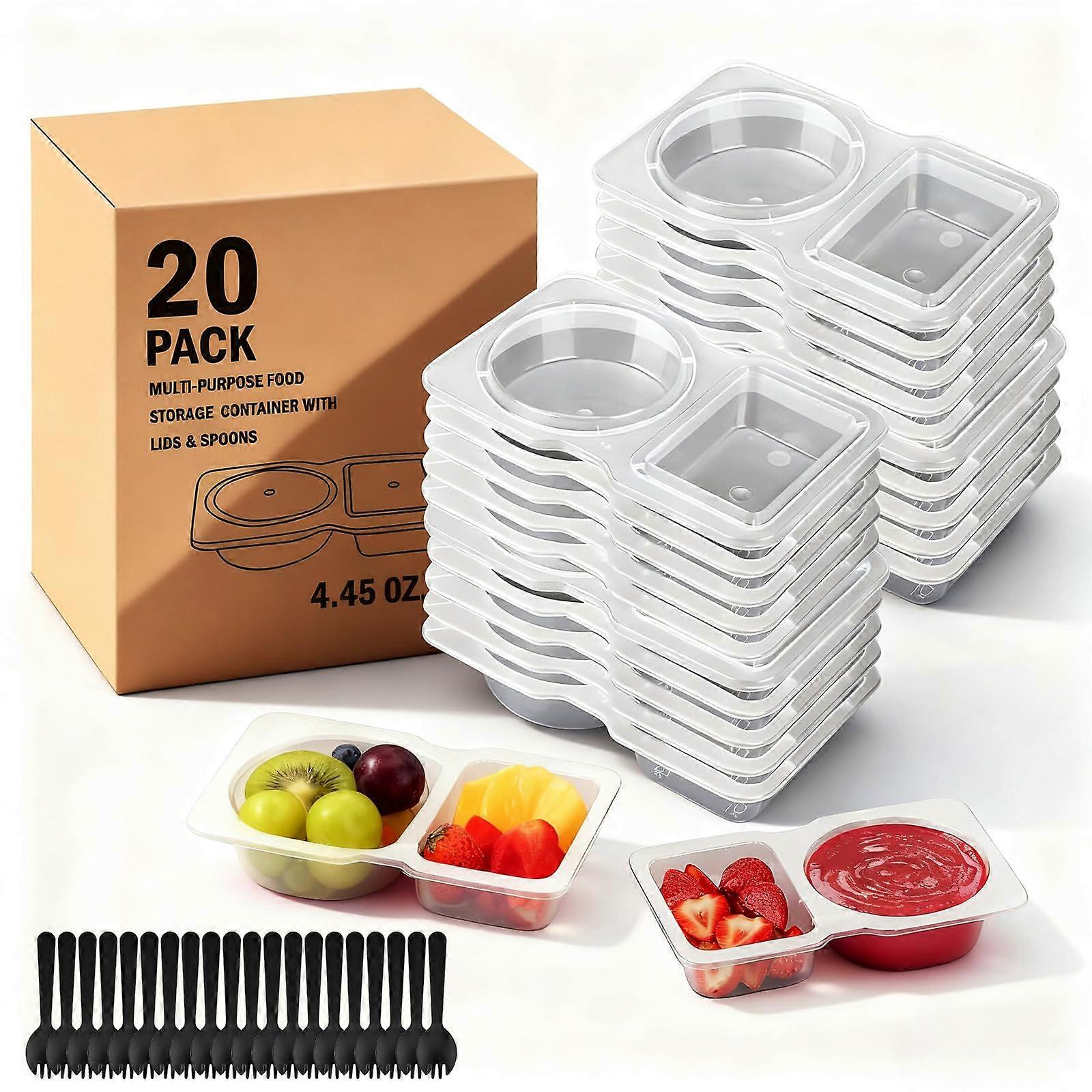 20pcs Reusable Snack Containers with Lids, Plastic 2Compartment Leakproof Food Storage for Portion Control