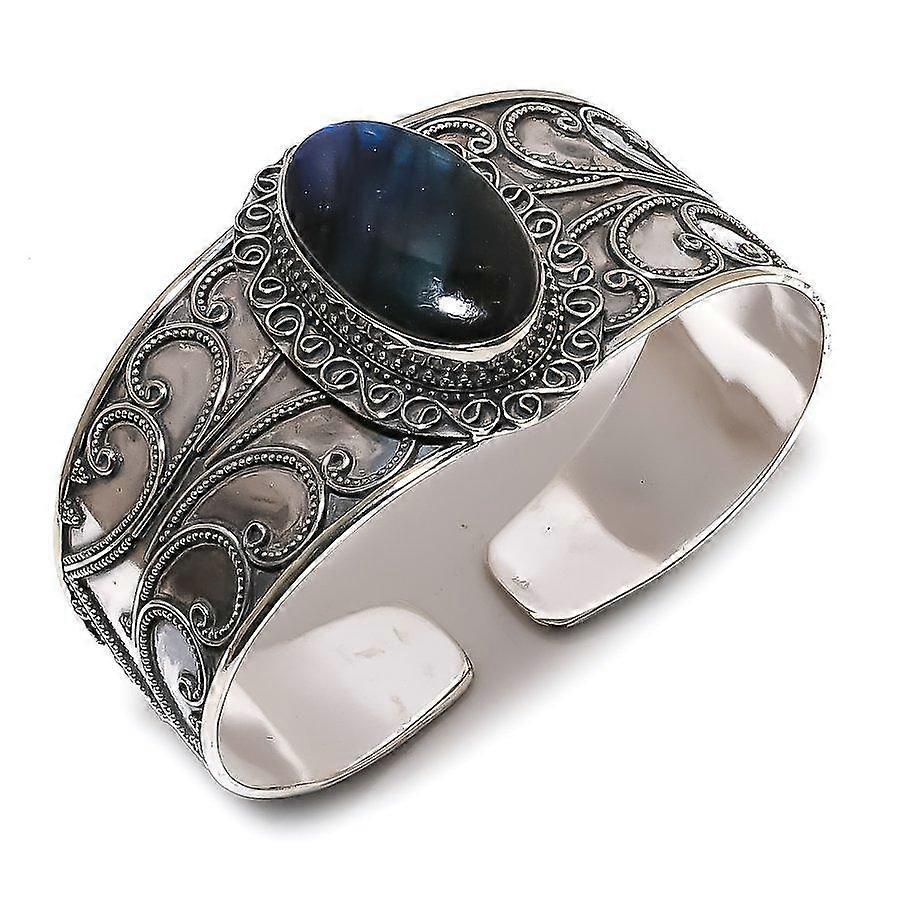 Labradorite Gemstone 925 Sterling Silver Cuff Bangle Adjustable