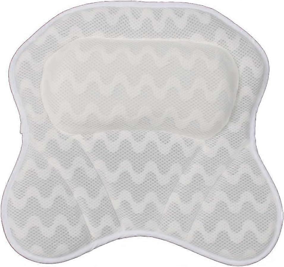 Bath Pillow with Secure Suction Cups, Ergonomic Neck Back Shoulder Support, White RXZER49