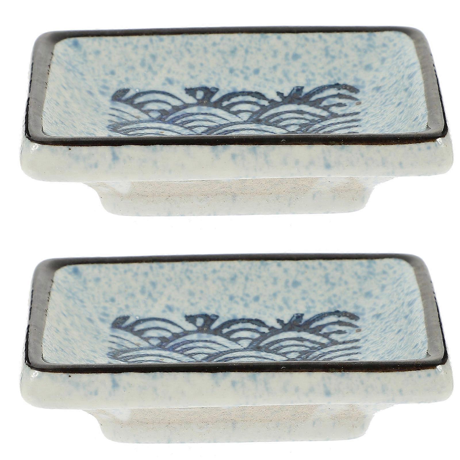 Sweet Sauce Dish Ceramic Sea Wave Pattern Dipping Plates for Storage 2Pcs