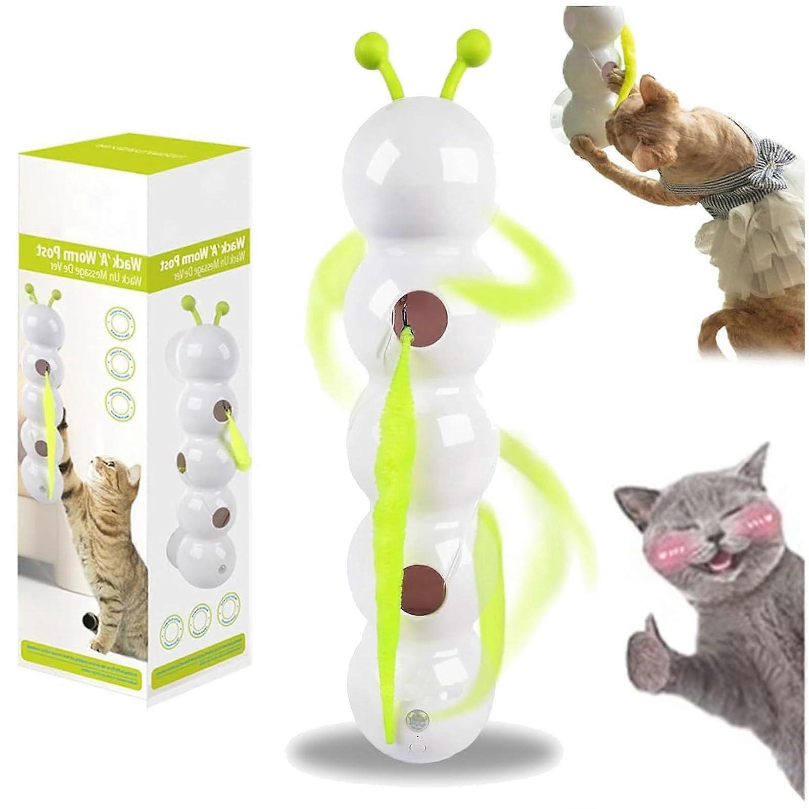 Interactive Motion Sensor Cat Toy with Lifelike Worm Teaser, Wall Mounted, USB Rechargeable